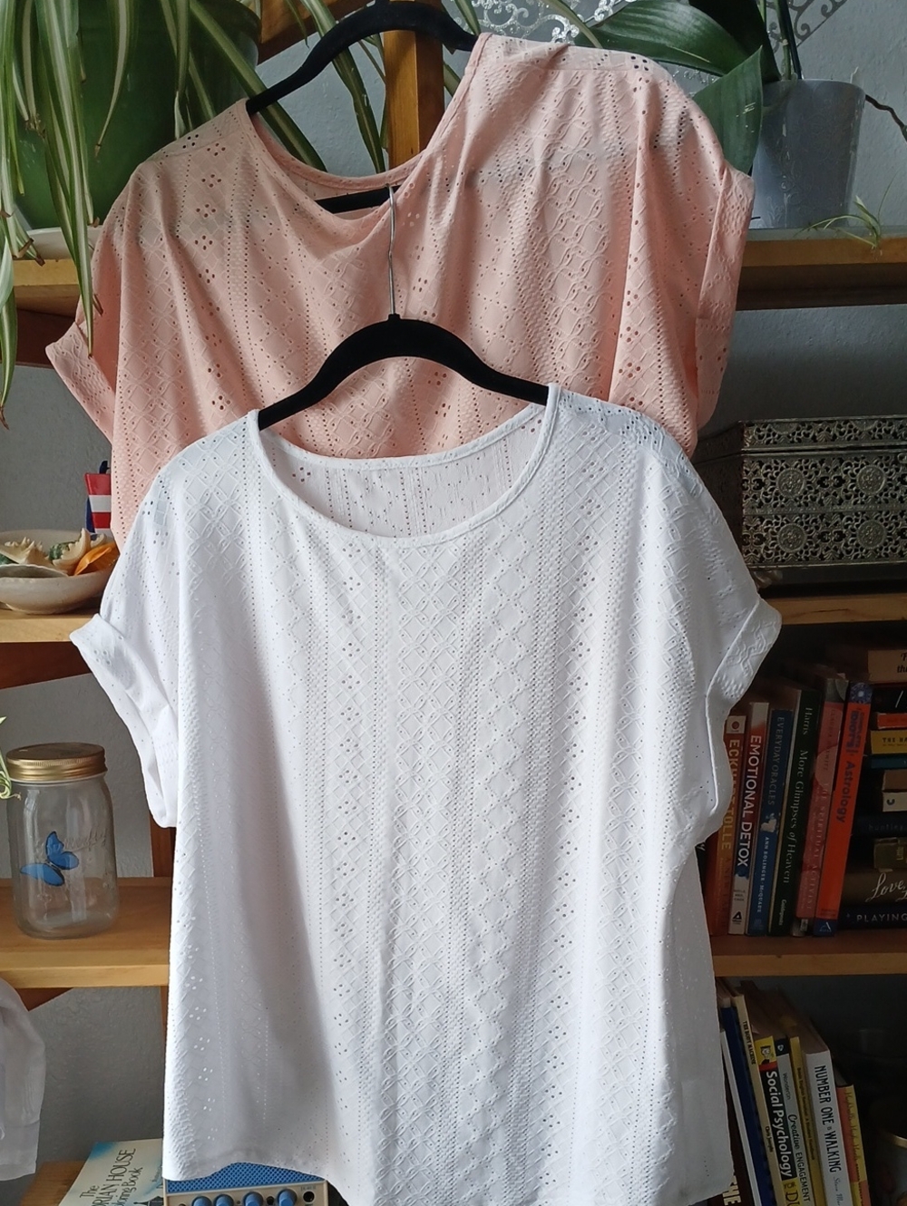 TWO XL - Eyelet Short Sleeve Tees in White and Blush